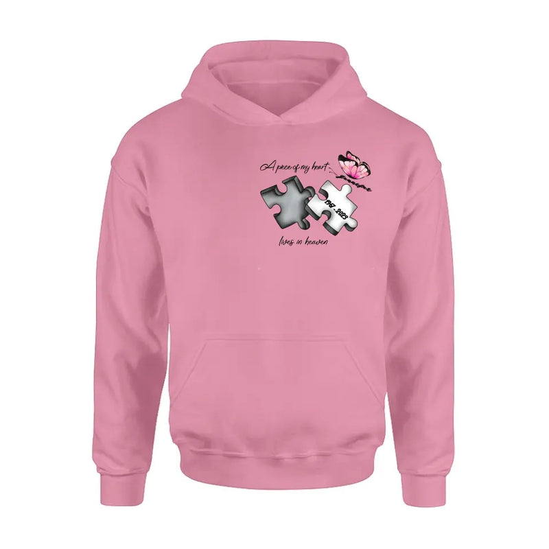 Personalized Memorial Butterfly Shirt/Hoodie - Memorial Gift Idea For Family Member - A Piece Of My Heart Lives In Heaven