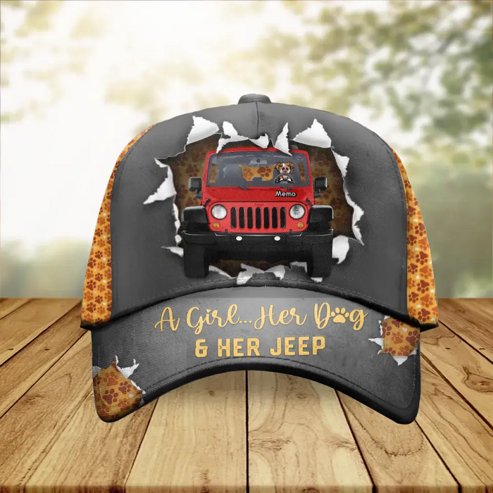 Custom Personalized Dog Baseball Cap - Upto 5 Dogs - Mother's Day Gift Idea for Off-road Lovers/Dog Lovers - A Girl Her Dog & Her Jeep