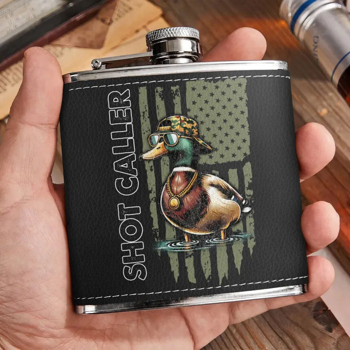 Custom Personalized Shot Caller Hunting Leather Flask - Gift Idea For Hunting Lover/ Him/ Her/ Father's Day/ Birthday