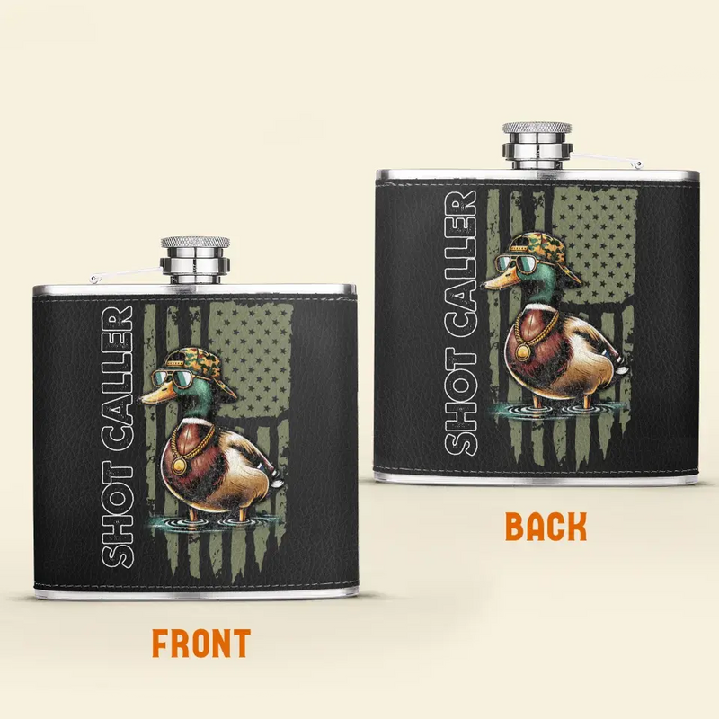 Personalized Shot Caller Hunting Leather Flask - Gift Idea For Hunting Lover/Him/Her/Father's Day/Birthday
