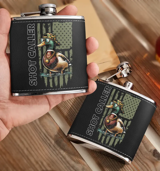 Custom Personalized Shot Caller Hunting Leather Flask - Gift Idea For Hunting Lover/ Him/ Her/ Father's Day/ Birthday