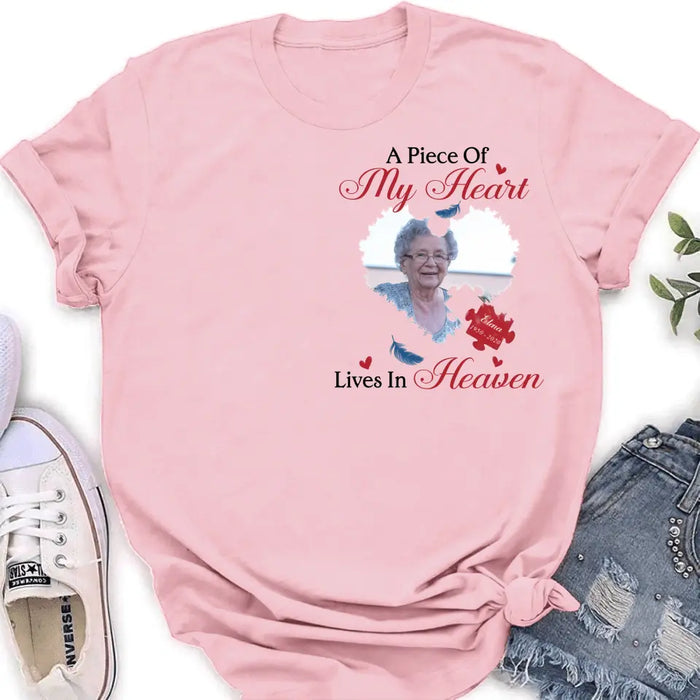 Custom Personalized Memorial Photo Shirt/ Hoodie - Memorial Gift Idea for Mother's Day/Father's Day - A Piece Of My Heart Lives In Heaven