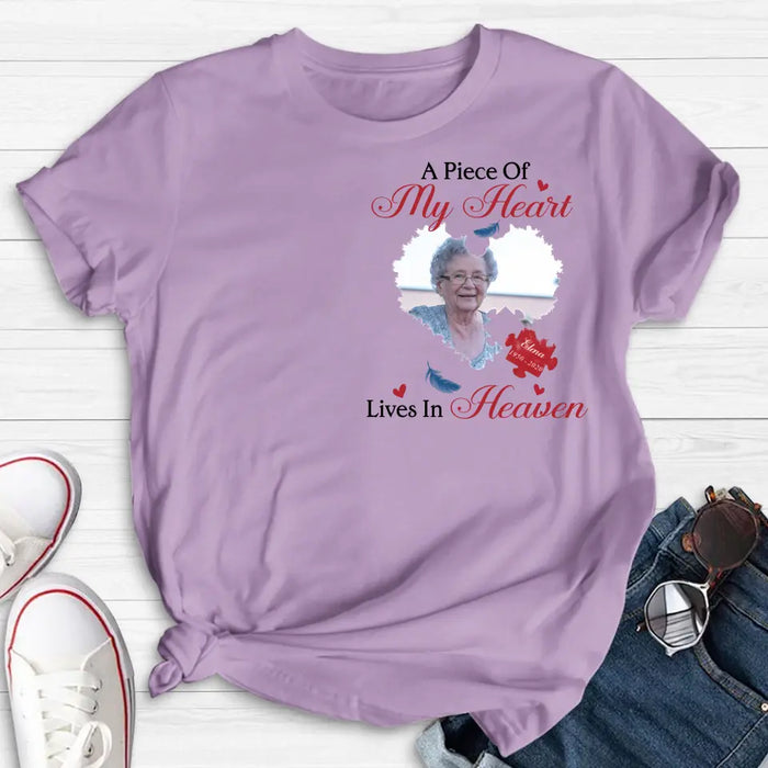 Custom Personalized Memorial Photo Shirt/ Hoodie - Memorial Gift Idea for Mother's Day/Father's Day - A Piece Of My Heart Lives In Heaven