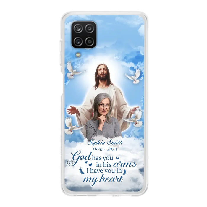 Custom Personalized Memorial Photo Phone Case - Memorial Gift Idea for Mother's Day/Father's Day - God Has You In His Arms I Have You In My Heart - Case for iPhone/Samsung