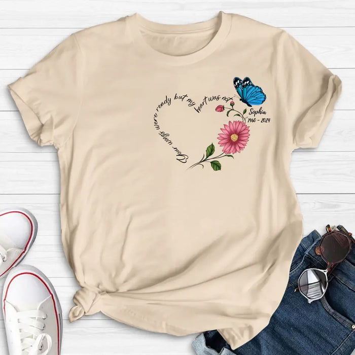 Custom Personalized Memorial Shirt/Hoodie - Memorial Gift Idea For Family Member/ Mother's Day/ Father's Day - Your Wings Were Ready But My Heart Was Not