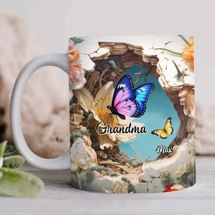 Custom Personalized Butterfly 3D Effect Coffee Mug - Upto 10 Butterflies - Mother's Day Gift Idea For Grandma/Mom