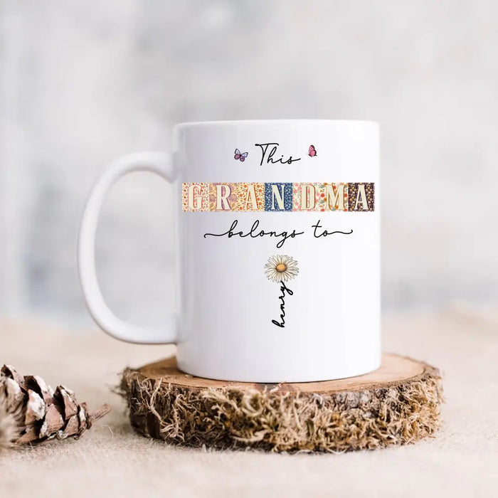 Custom Personalized Flower Coffee Mug - Upto 8 Kids - Mother's Day Gift Idea for Grandma/Mom - This Mom/Grandma Belongs To