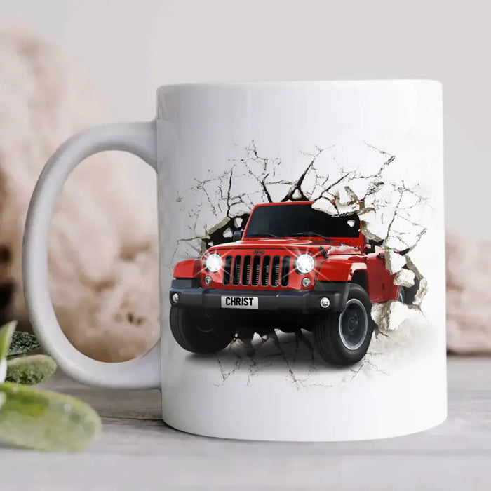 Custom Personalized Off-Road Car Break Through Wall Coffee Mug - Gift Idea For Off-Road Car Owner