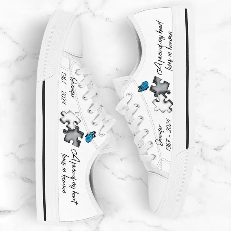Personalized Memorial Canvas Sneakers - Memorial Gift Idea for Mother's Day/Father's Day - A Piece Of My Heart Lives In Heaven