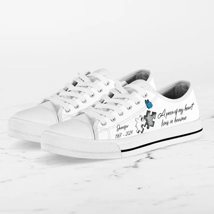 Custom Personalized Memorial Canvas Sneakers - Memorial Gift Idea for Mother's Day/Father's Day - A Piece Of My Heart Lives In Heaven