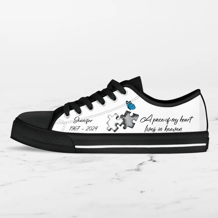 Custom Personalized Memorial Canvas Sneakers - Memorial Gift Idea for Mother's Day/Father's Day - A Piece Of My Heart Lives In Heaven