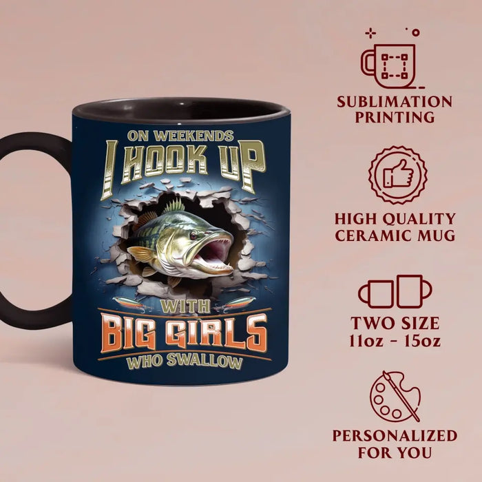 Custom Personalized Fishing Largemouth Bass Break Through Wall Black Coffee Mug - Gift Idea For Fishing Lover/Father's Day/ Birthday - Part Time Hooker