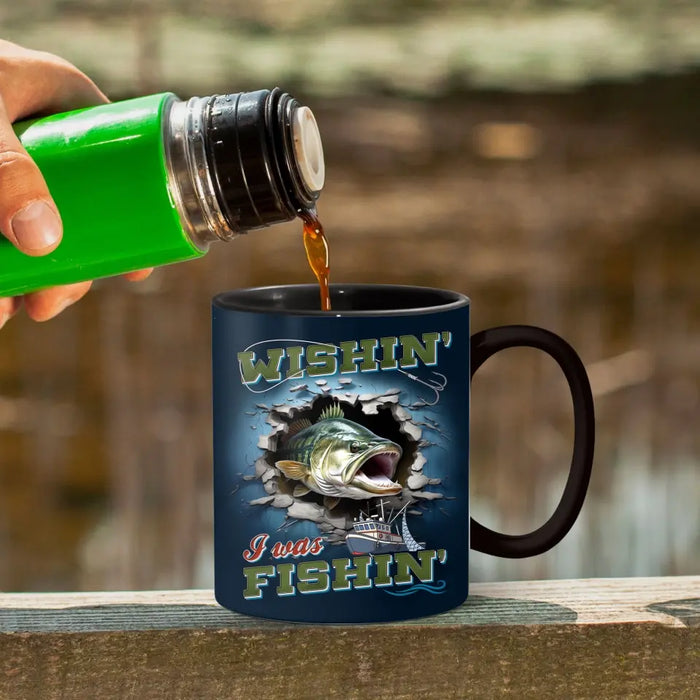 Custom Personalized Fishing Largemouth Bass Break Through Wall Black Coffee Mug - Gift Idea For Fishing Lover/Father's Day/ Birthday - Part Time Hooker