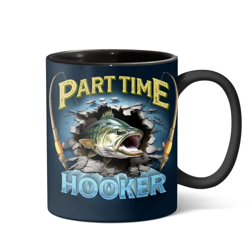 Personalized Fishing Largemouth Bass Break Through Wall Black Coffee Mug - Gift Idea For Fishing Lover/Father's Day/Birthday - Part Time Hooker