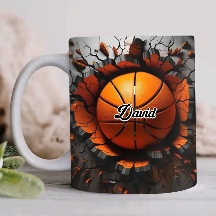 Custom Personalized 3D Sport Ball Break Through Wall Coffee Mug - Father's Day/ Birthday Gift To Sport Lover