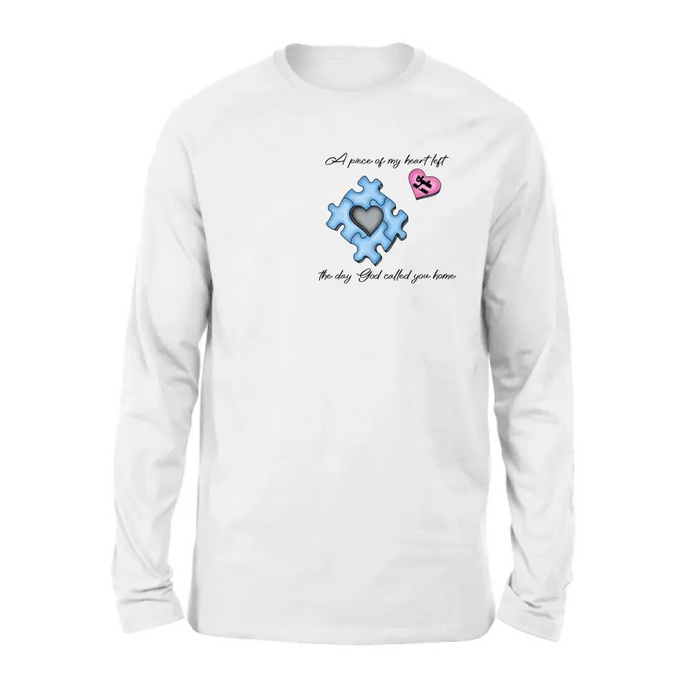 Custom Personalized Memorial Shirt/Hoodie - Memorial Gift Idea for Mother's Day/Father's Day - A Piece Of My Heart Left The Day God Called You Home
