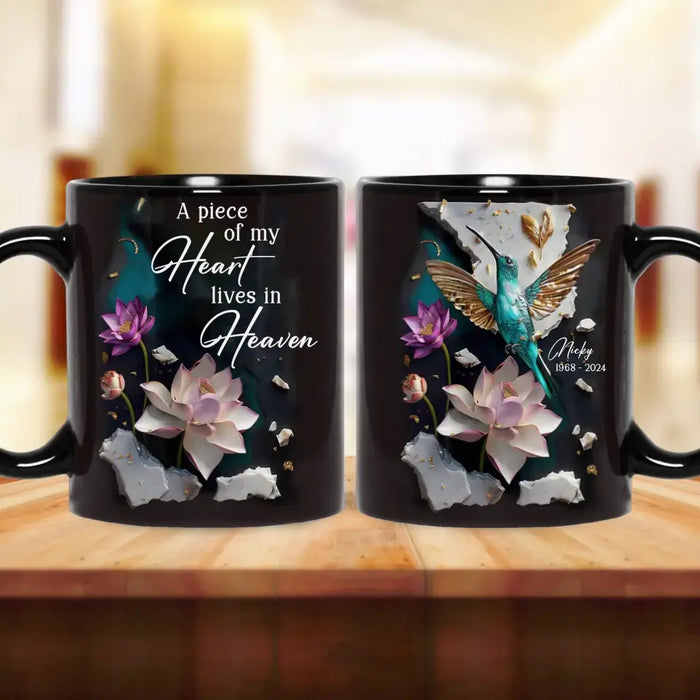 Custom Personalized Memorial 3D Inflated Effect Humming Bird Coffee Mug - Memorial Gift Idea For Family Member - A Piece Of My Heart Lives In Heaven