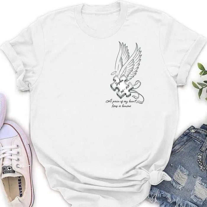 Custom Personalized Memorial Piece Shirt/ Hoodie - Memorial Gift Idea For Family Member/ Mother's Day/ Father's Day - A Piece Of My Heart Lives In Heaven