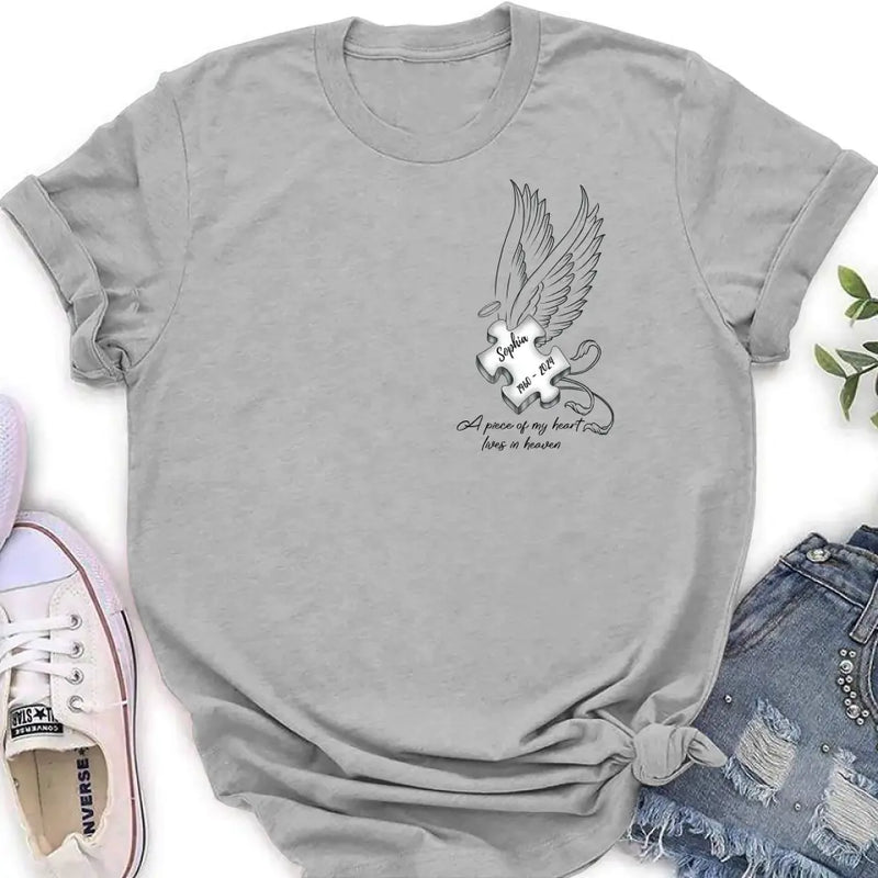 Personalized Memorial Piece Shirt/Hoodie - Memorial Gift Idea For Family Member/Mother's Day/Father's Day - A Piece Of My Heart Lives In Heaven