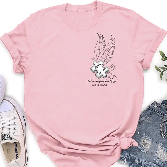 Custom Personalized Memorial Piece Shirt/ Hoodie - Memorial Gift Idea For Family Member/ Mother's Day/ Father's Day - A Piece Of My Heart Lives In Heaven