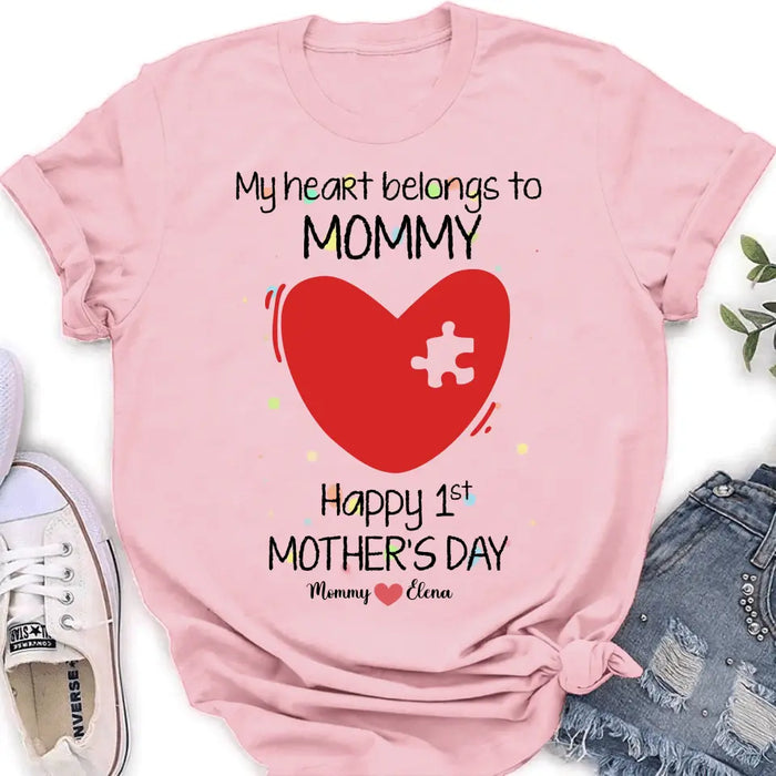 Custom Personalized Mom Baby Onesie/T-Shirt - Mother's Day Gift Idea for Mom & Baby - My Heart Belongs To Mommy