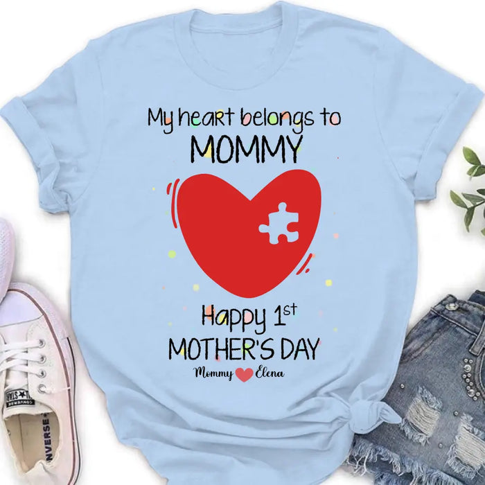 Custom Personalized Mom Baby Onesie/T-Shirt - Mother's Day Gift Idea for Mom & Baby - My Heart Belongs To Mommy