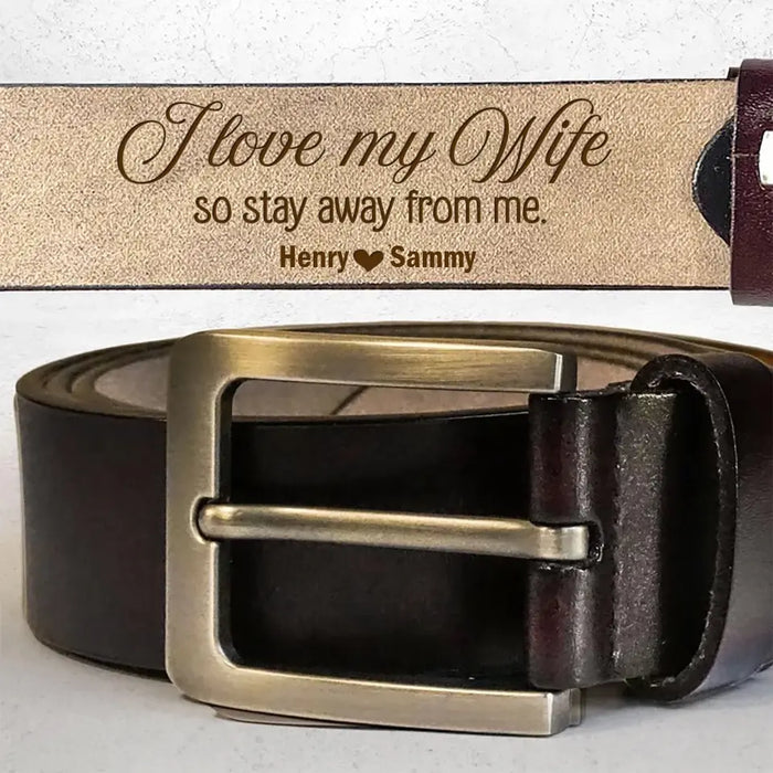 Custom Personalized Couple Leather Belt - Gift Idea for Couple - I Love My Wife/Girlfriend