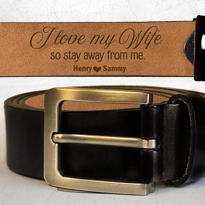 Custom Personalized Couple Leather Belt - Gift Idea for Couple - I Love My Wife/Girlfriend