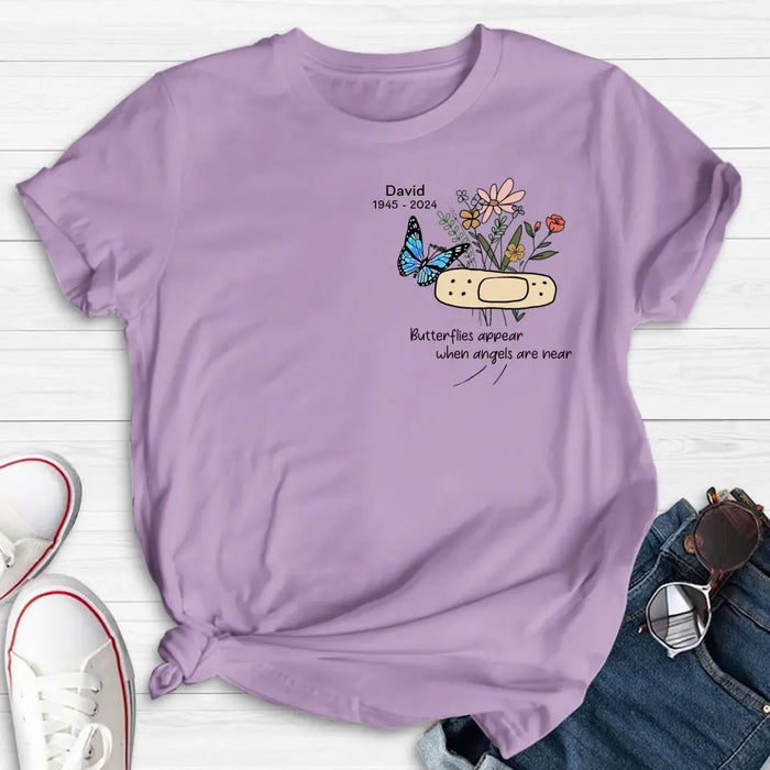 Custom Personalized Memorial Unisex T-shirt/ Long Sleeve/ Sweatshirt/ Hoodie - Memorial Gift Idea - Butterflies Appear When Angels Are Near