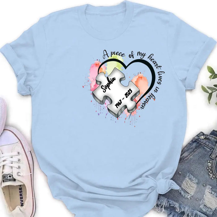 Custom Personalized Memorial Shirt/Hoodie - Memorial Gift Idea for Mother's Day/Father's Day - A Piece Of My Heart Lives In Heaven
