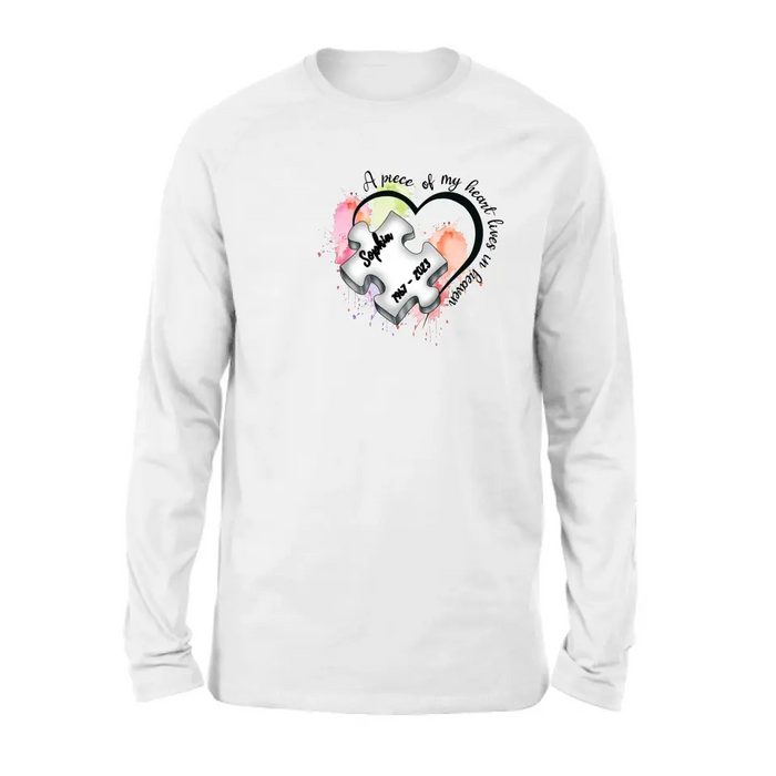 Custom Personalized Memorial Shirt/Hoodie - Memorial Gift Idea for Mother's Day/Father's Day - A Piece Of My Heart Lives In Heaven