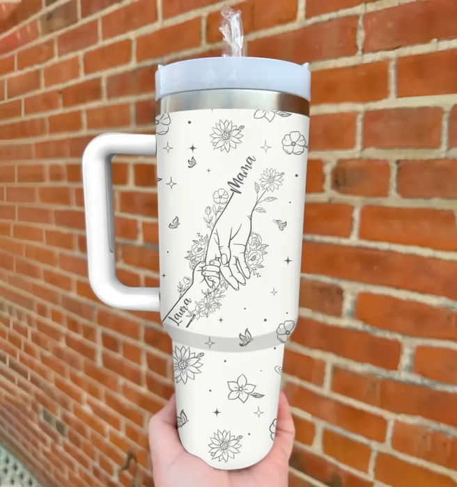 Custom Personalized Mama 40oz Tumbler - Upto 8 Kids - Mother's Day Gift For Grandma/ Mom - Mom Holding Hands