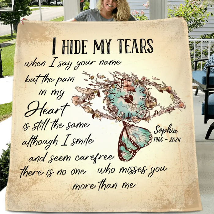 Custom Personalized Memorial Fleece Throw/ Quilt Blanket - Memorial Gift Idea For Family Member - I Hide My Tears