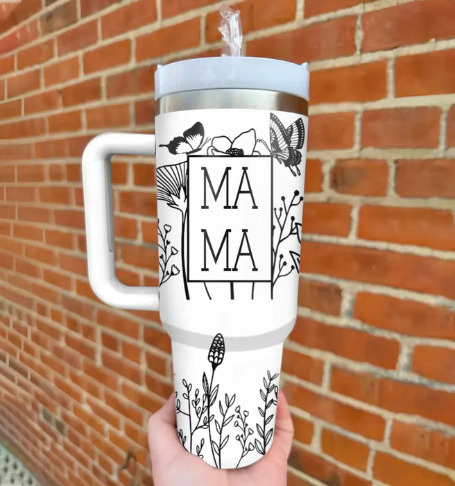Custom Personalized Mama Wildflower Butterfly 40oz Tumbler - Upto 10 Kids - Mother's Day Gift For Mom/ Grandma