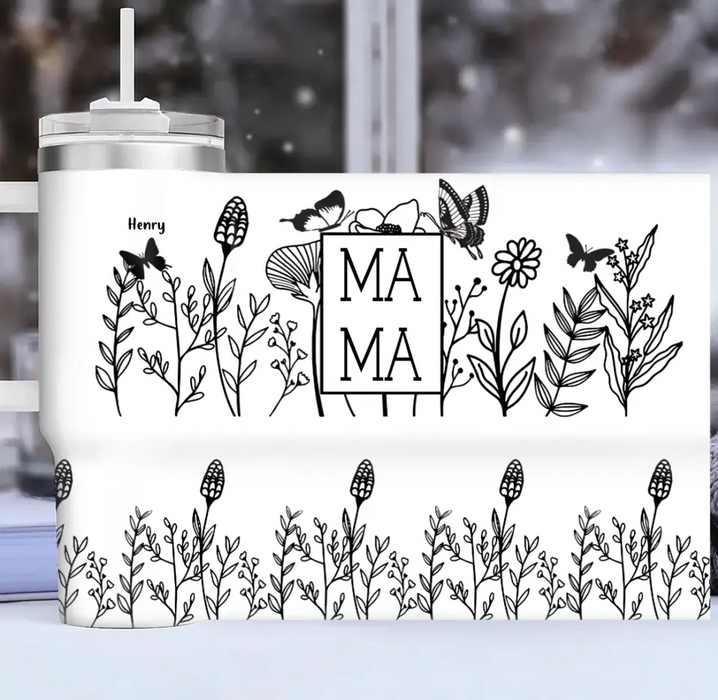 Custom Personalized Mama Wildflower Butterfly 40oz Tumbler - Upto 10 Kids - Mother's Day Gift For Mom/ Grandma