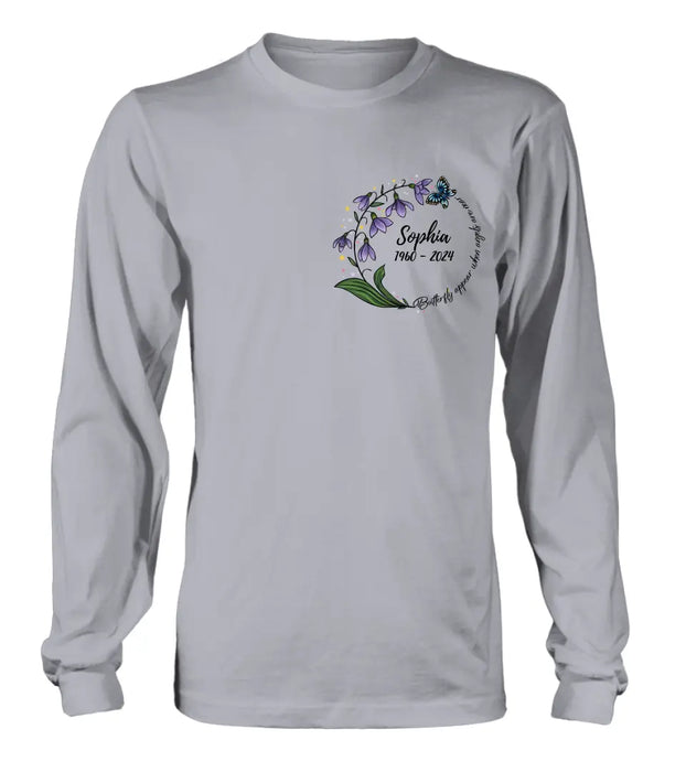 Custom Personalized Memorial T-shirt/ Long Sleeve/ Sweatshirt/ Pullover Hoodie - Memorial Gift - Butterflies Appear When Angels Are Near