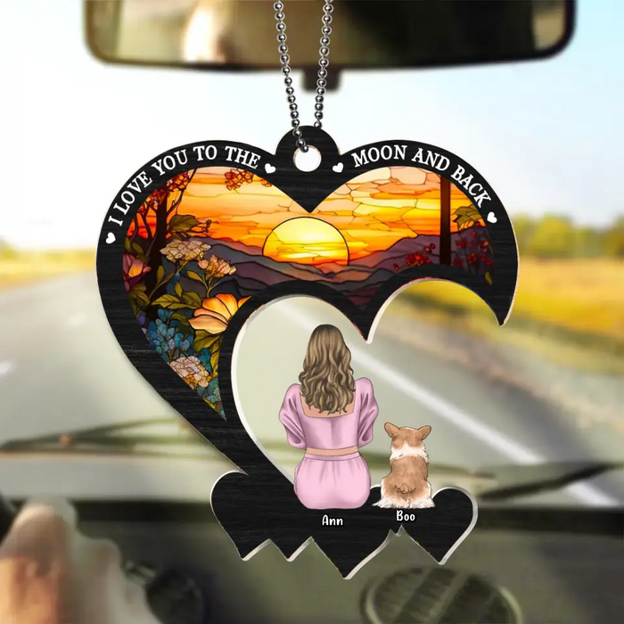Custom Personalized Dog Suncatcher Ornament - Upto 2 Dogs - Mother's Day Gift Idea for Dog Owners - I Love You To The Moon And Back