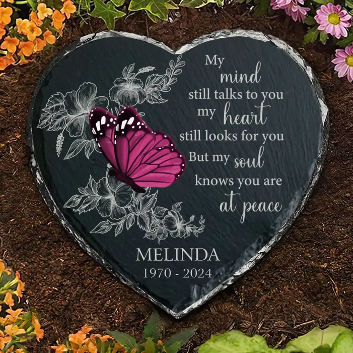 Custom Personalized Memorial Heart Lithograph - Memorial Gift Idea for Mother's Day/Father's Day - My Mind Still Talks To You My Heart Still Looks For You