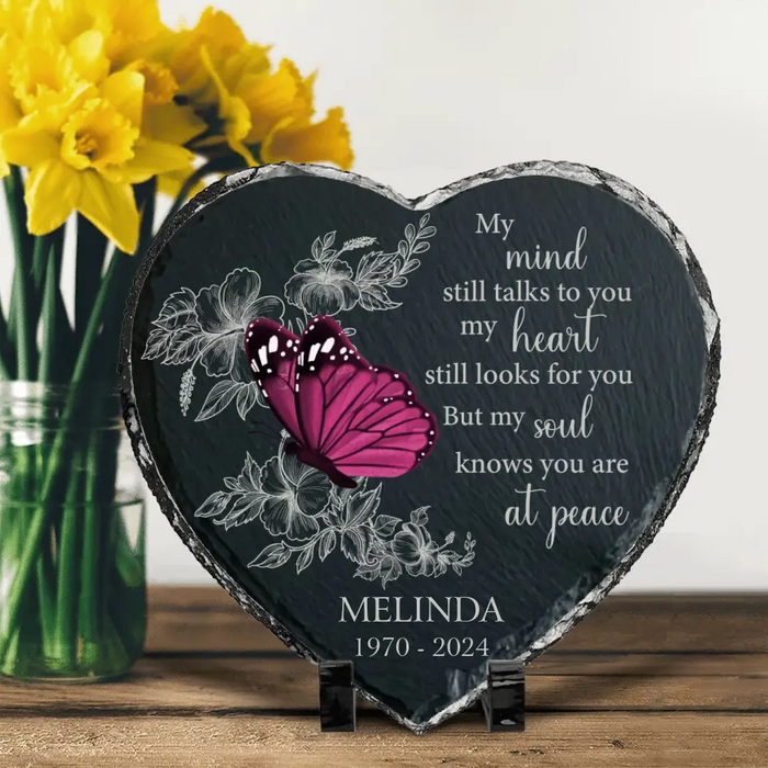 Custom Personalized Memorial Heart Lithograph - Memorial Gift Idea for Mother's Day/Father's Day - My Mind Still Talks To You My Heart Still Looks For You