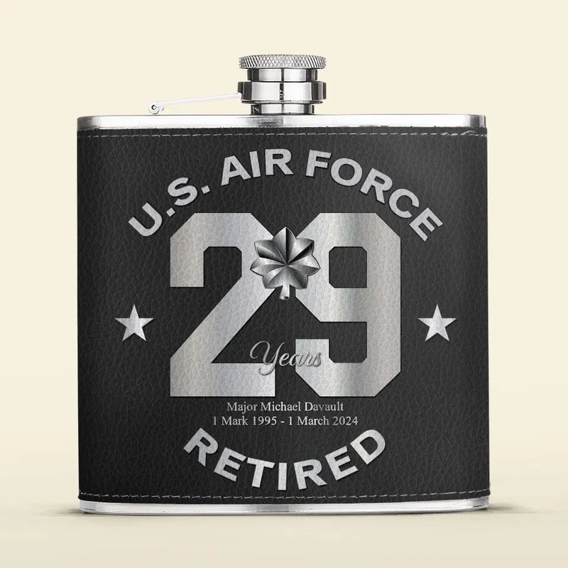 Personalized Retired Veteran Leather Flask - Father's Day Gift Idea for Veteran