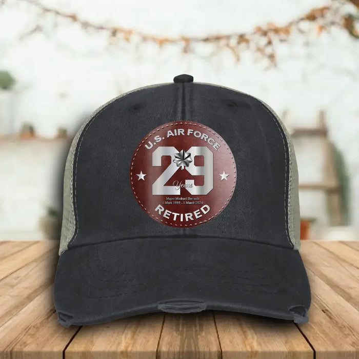 Custom Personalized Retired Veteran Distressed Ollie Cap - Father's Day Gift Idea for Veteran