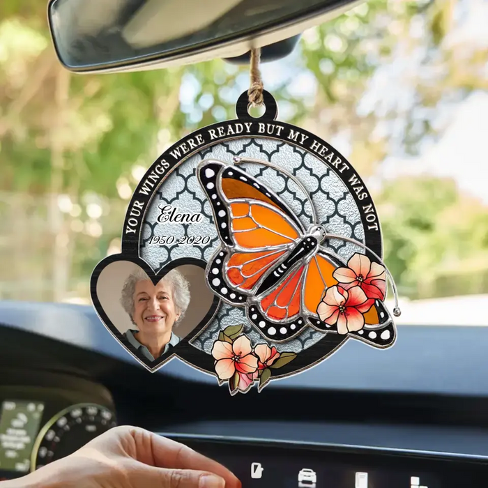 Custom Personalized Memorial Photo Suncatcher Ornament - Memorial Gift Idea for Mother's Day/Father's Day - Your Wings Were Ready But My Heart Was Not