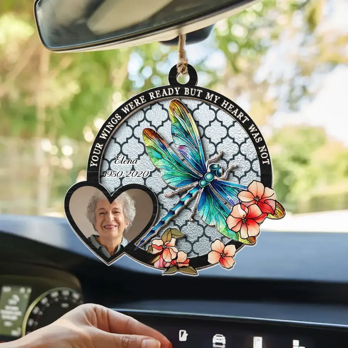 Custom Personalized Memorial Photo Suncatcher Ornament - Memorial Gift Idea for Mother's Day/Father's Day - Your Wings Were Ready But My Heart Was Not
