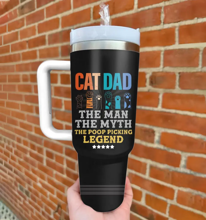 Custom Personalized Cat Dad 40oz Tumbler - Father's Day Gift To Cat Lover - Upto 7 Cats - Cat Dad The Man The Myth The Poop Picking Legend