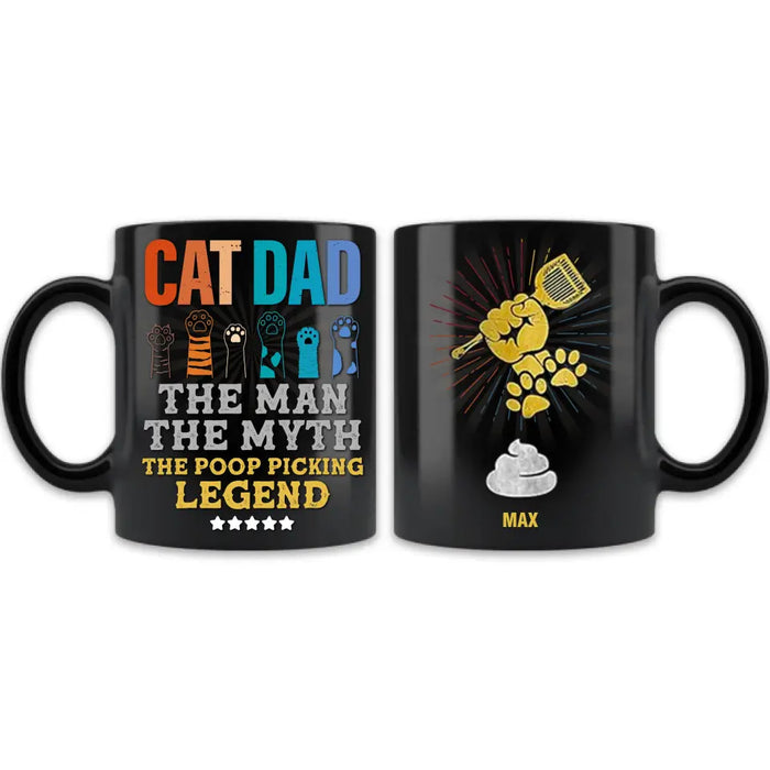 Custom Personalized Cat Dad Coffee Mug - Father's Day Gift To Cat Lover - Upto 7 Cats - Cat Dad The Man The Myth The Poop Picking Legend