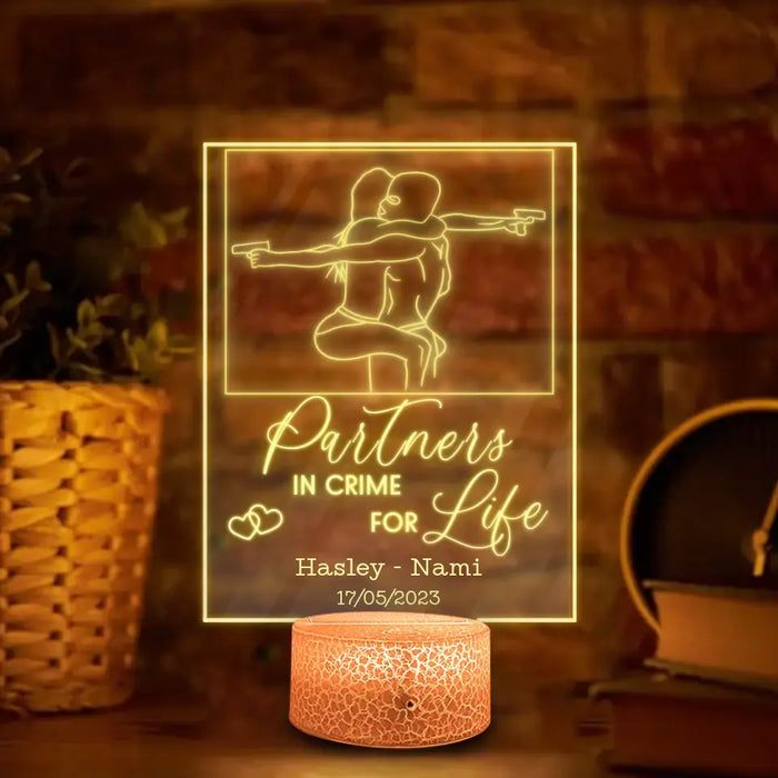 Custom Personalized Couple Acrylic Night Light - Gift Idea for Couple - Partners In Crime For Life