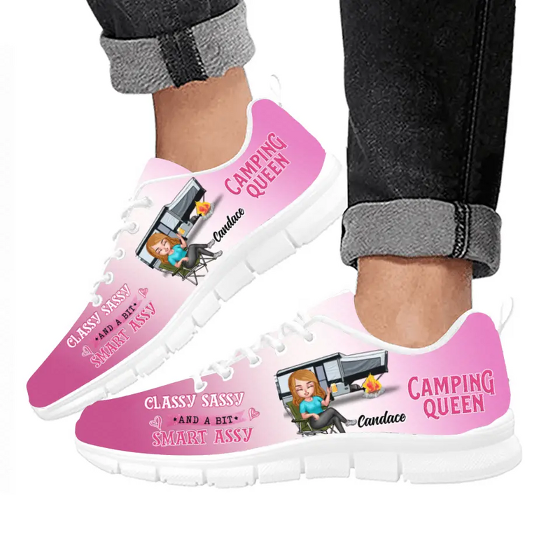 Personalized Camping Queen Sneakers - Gift Idea for Camping Loves - Camping Queen Classy Sassy And A Bit Smartassy