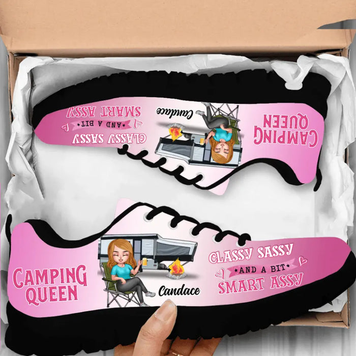 Custom Personalized Camping Queen Sneakers - Gift Idea for Camping Loves - Camping Queen Classy Sassy And A Bit Smartassy