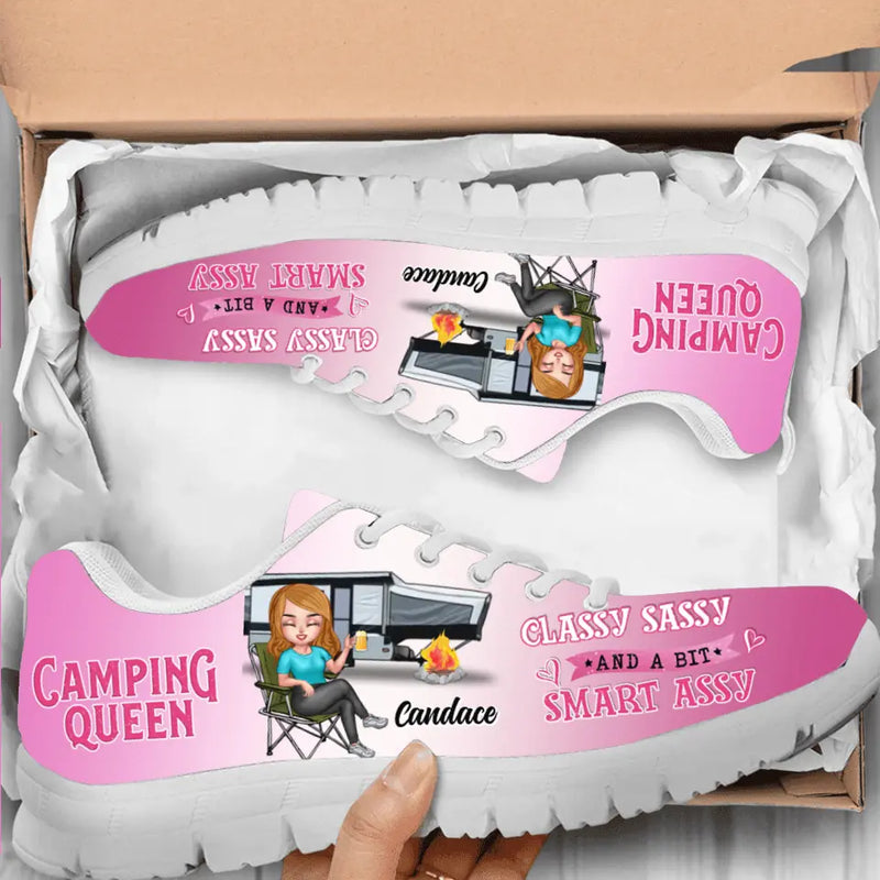 Personalized Camping Queen Sneakers - Gift Idea for Camping Loves - Camping Queen Classy Sassy And A Bit Smartassy