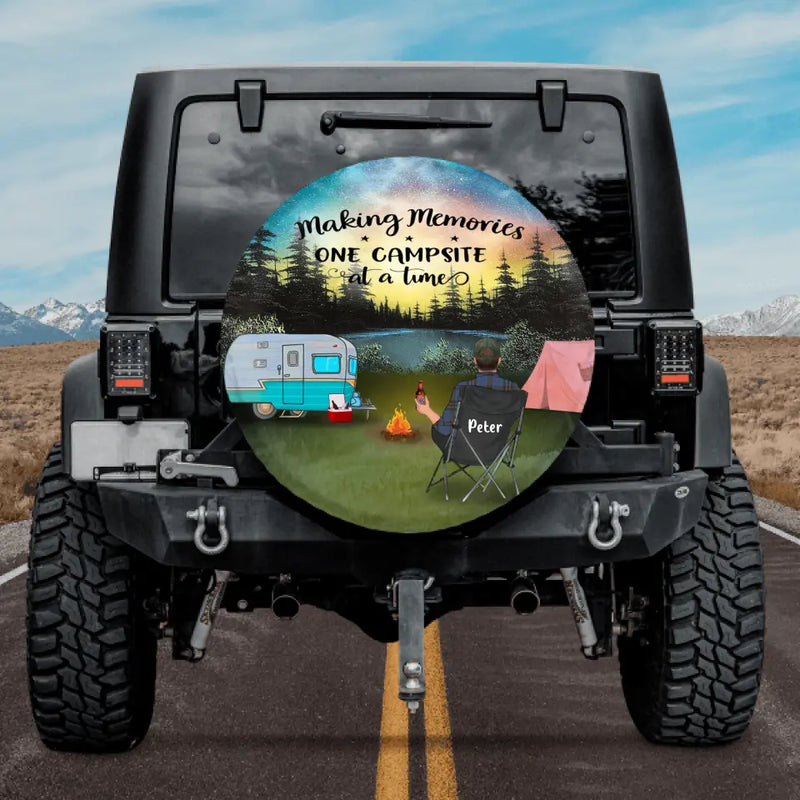 Personalized Camping Car Tire Cover - Parents With Up to 2 Kids And 2 Pets - Gift Idea For Camping Lover/Family - Making Memories One Campsite At A Time